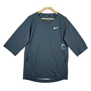 Nike‎ Baseball Hot Pullover Batting Baseball Jacket Gray V Neck 3/4 Sleeve  NWT
